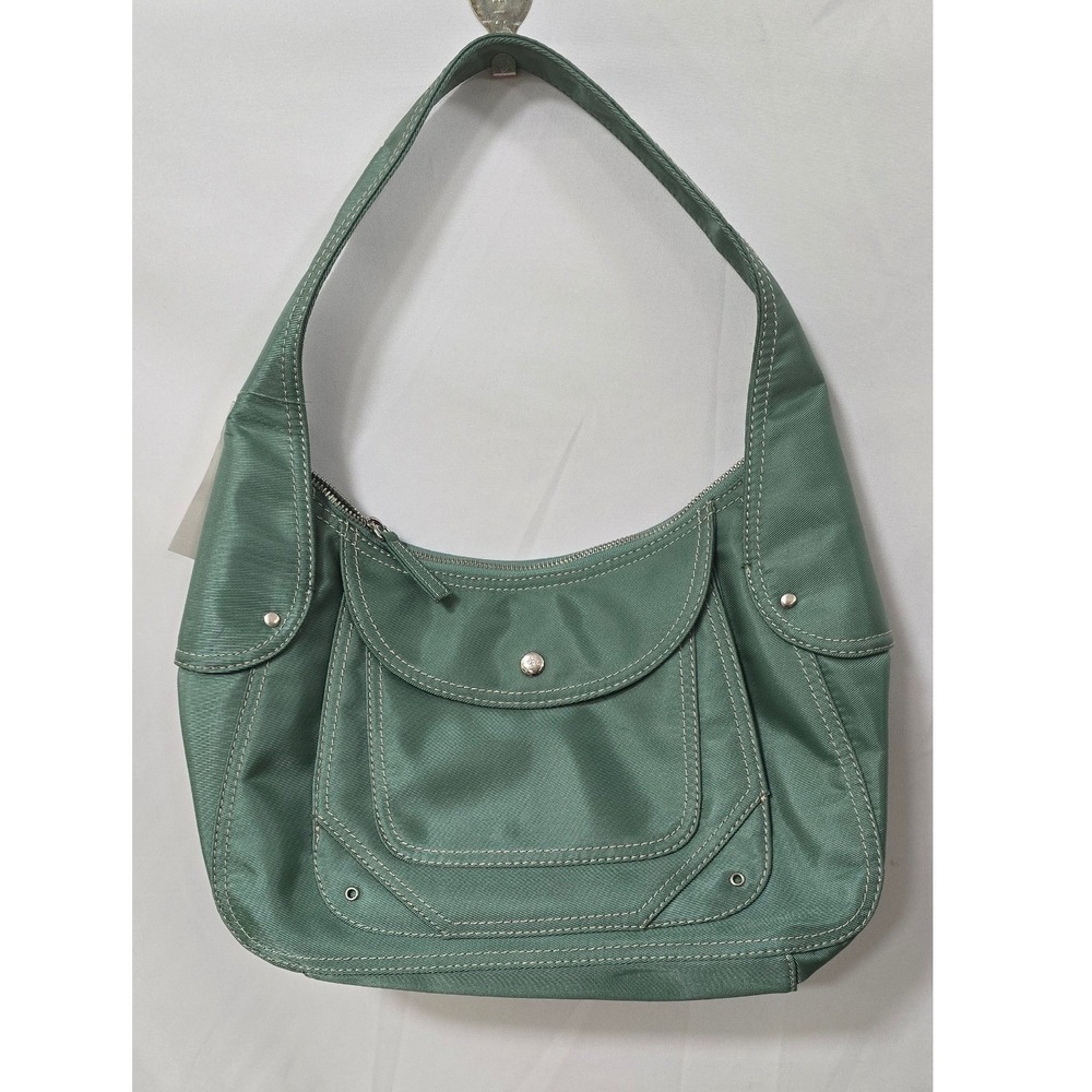 Vtg Y2K BCBG Paris hobo shoulder bag women medium Jade green nylon satchel